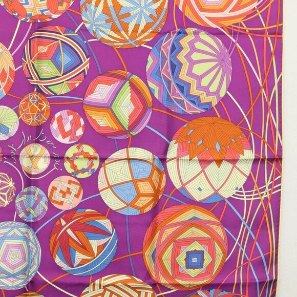 HERMES Carre 90 Scarf ""L’Art du Temari"" Silk Purple gray Auth yk18757 - Picture 12 of 16